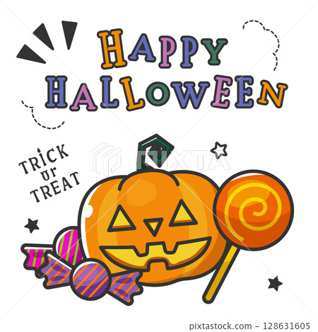 A pop Halloween illustration of a pumpkin and sweets 128631605