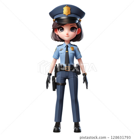 Cute Cartoon Female Police Officer Character in Uniform 128631793