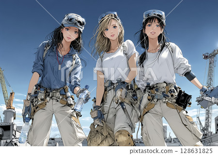 Illustration material of women working at a construction site Illustration material of women working at a construction site 128631825
