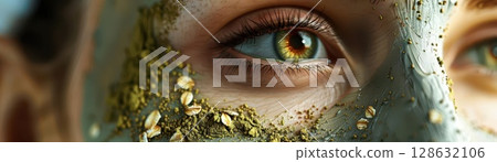 Fresh avocado halves with a sprinkle of sesame seeds. 128632106