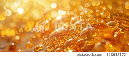 Abstract golden bubbles with sunlight reflection, bokeh effect. 128632172