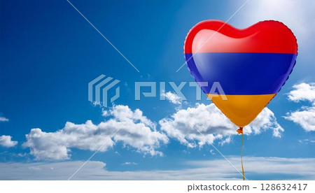 Armenian flag heart shaped balloon and blue sky 128632417