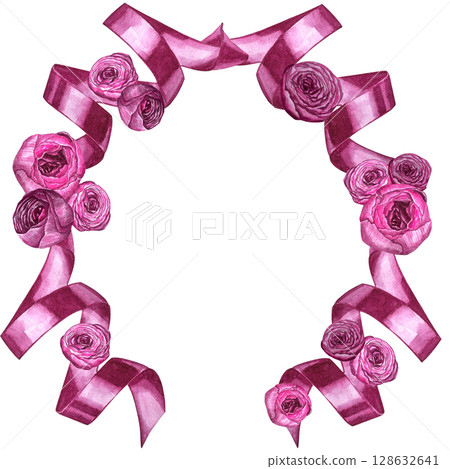 Watercolor valentine flowers wreath love. Watercolor decorative heart with vintage peonies for wedding invitation design. Watercolor valentine flowers wreath love. Watercolor decorative heart with vintage peonies for wedding invitation design. 128632641
