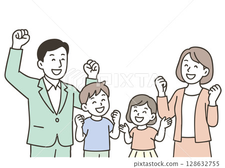 Illustration of a happy family posing in a fist 128632755