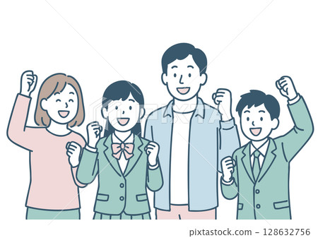 Illustration of a family cheering on an exam or school event 128632756
