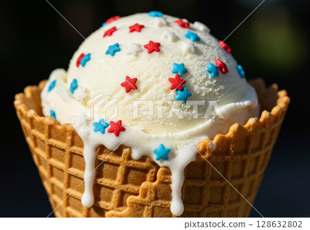 Vanilla Ice Cream Cone with Sprinkles 128632802