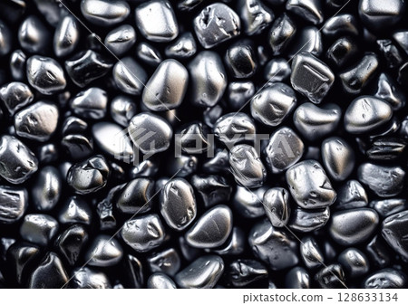 Silver steel metal and various shape background.Shiny stones texture.Macro.AI Generative 128633134