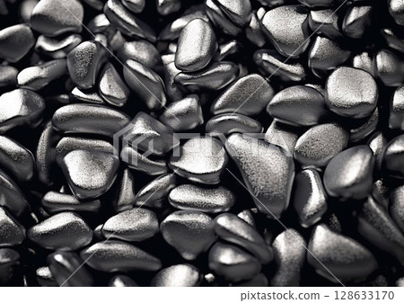 Silver steel metal stones background.Shiny stones texture.Macro.AI Generative 128633170