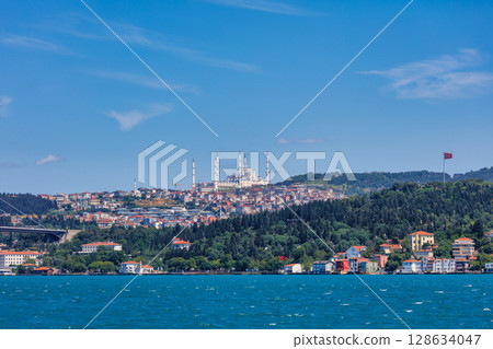 Beautiful Istanbul cityscape view from cruise sailing to Bosphorus,Turkey 128634047