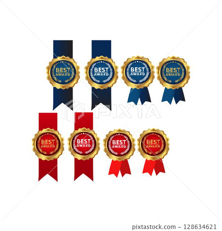 gold best award medal badge with ribbon for success 128634621