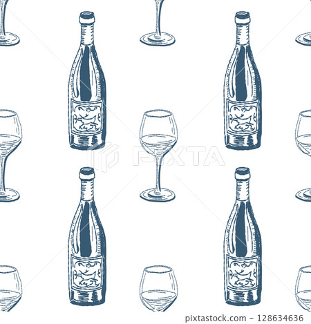 Hand drawn vector seamless pattern trendy italian style dolce vita for invitations, menus design, 128634636