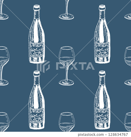 Hand drawn vector seamless pattern trendy italian style dolce vita for invitations, menus design, cards, posters. 128634767