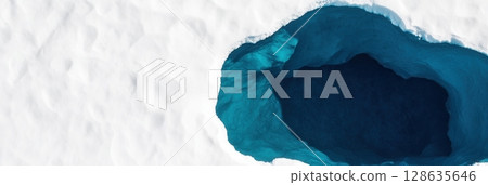 Stunning Aerial View Glacial Melt Deep Blue Water Ice Cave Winter Landscape Photography Cold Snow Stunning Aerial View Glacial Melt Deep Blue Water Ice Cave Winter Landscape Photography Cold Snow 128635646