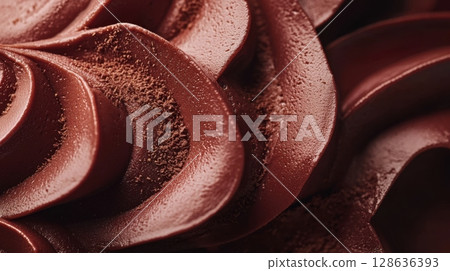 Rich brown chocolate swirls macro texture with creamy flowing pattern 128636393