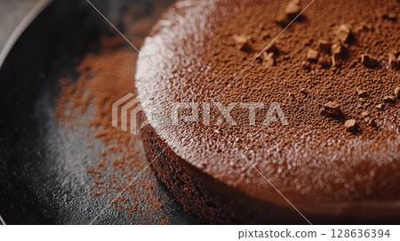 Minimalist chocolate dessert with fine cocoa dusting, studio lighting 128636394