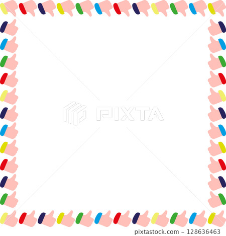 Hand Like frame. Thumb Up template cartoon empty frame box. Hand drawn vector illustration Hand Like frame. Thumb Up template cartoon empty frame box. Hand drawn vector illustration 128636463