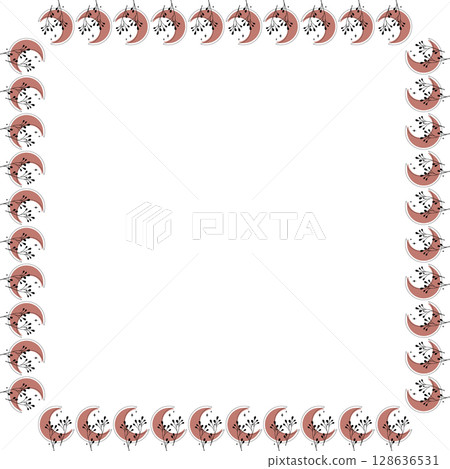 Magic moon frame. Herbal medicine silhouette. Alchemy, magic, esoteric, for print template 128636531