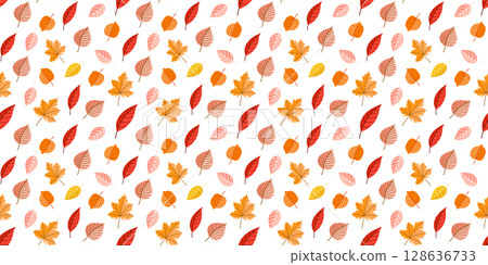 A Beautiful Autumn Leaves Pattern on a Crisp White Background, Ideal for Various Creations 128636733