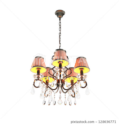 crystal chandelier for the interior isolated on transparent background, home lighting, 3D illustration, cg render crystal chandelier for the interior isolated on transparent background, home lighting, 3D illustration, cg render 128636771