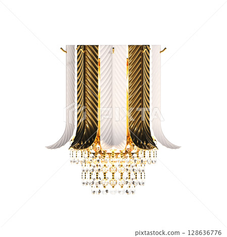 crystal chandelier for the interior isolated on transparent background, home lighting, 3D illustration, cg render 128636776