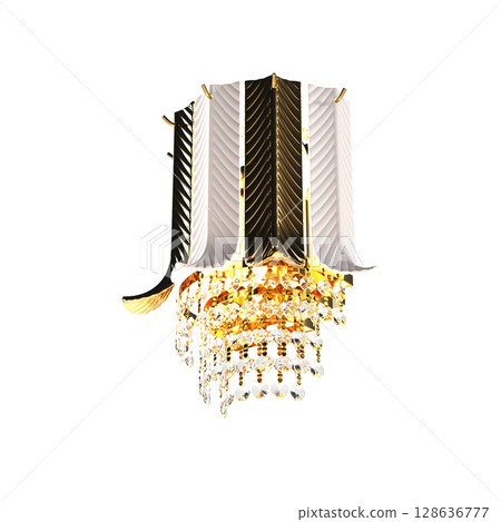 crystal chandelier for the interior isolated on transparent background, home lighting, 3D illustration, cg render 128636777