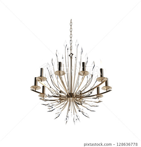 crystal chandelier for the interior isolated on transparent background, home lighting, 3D illustration, cg render 128636778