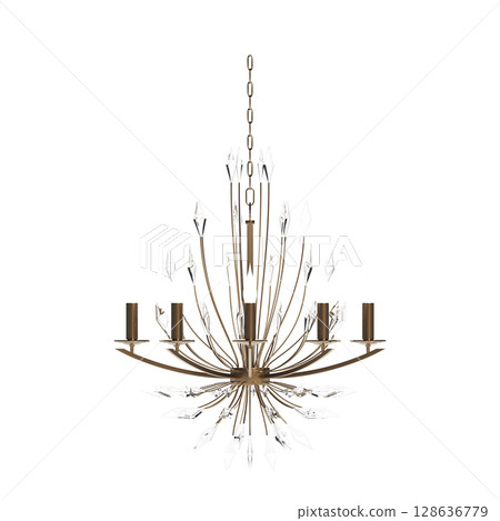crystal chandelier for the interior isolated on transparent background, home lighting, 3D illustration, cg render 128636779