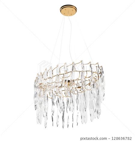 crystal chandelier for the interior isolated on transparent background, home lighting, 3D illustration, cg render 128636782