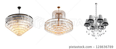 crystal chandelier for the interior isolated on transparent background, home lighting, 3D illustration, cg render 128636789