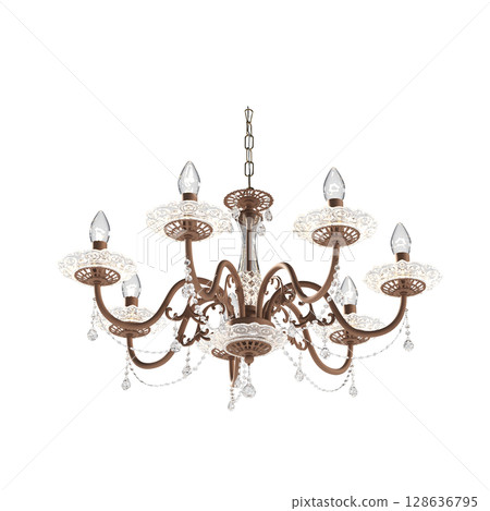 crystal chandelier for the interior isolated on transparent background, home lighting, 3D illustration, cg render 128636795