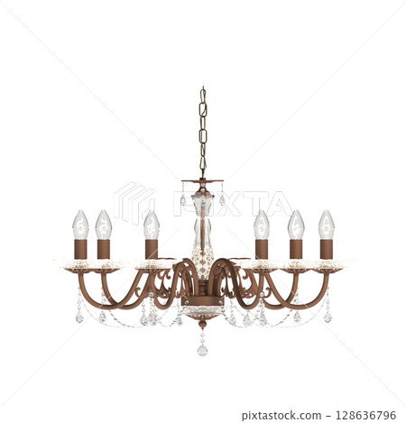 crystal chandelier for the interior isolated on transparent background, home lighting, 3D illustration, cg render 128636796