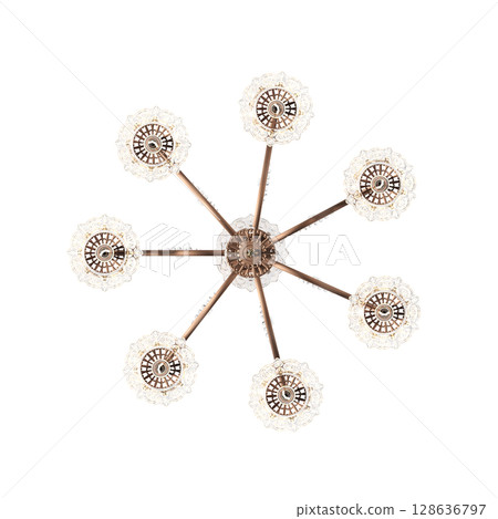 crystal chandelier for the interior isolated on transparent background, home lighting, 3D illustration, cg render 128636797
