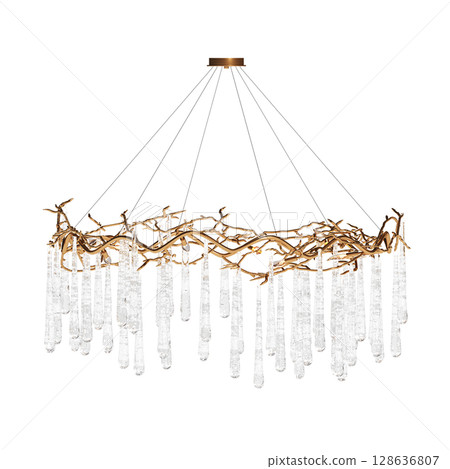 crystal chandelier for the interior isolated on transparent background, home lighting, 3D illustration, cg render 128636807