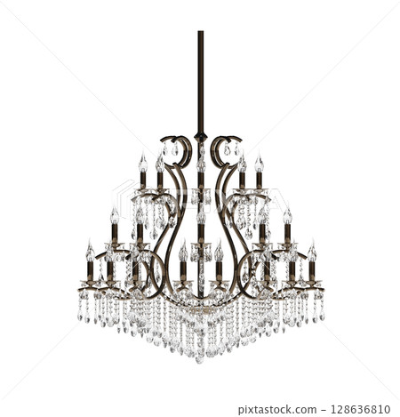 crystal chandelier for the interior isolated on transparent background, home lighting, 3D illustration, cg render crystal chandelier for the interior isolated on transparent background, home lighting, 3D illustration, cg render 128636810