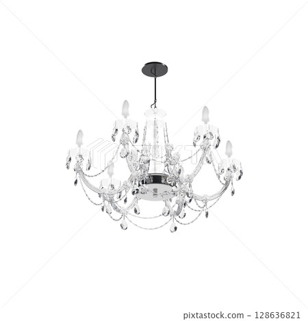 crystal chandelier for the interior isolated on transparent background, home lighting, 3D illustration, cg render crystal chandelier for the interior isolated on transparent background, home lighting, 3D illustration, cg render 128636821