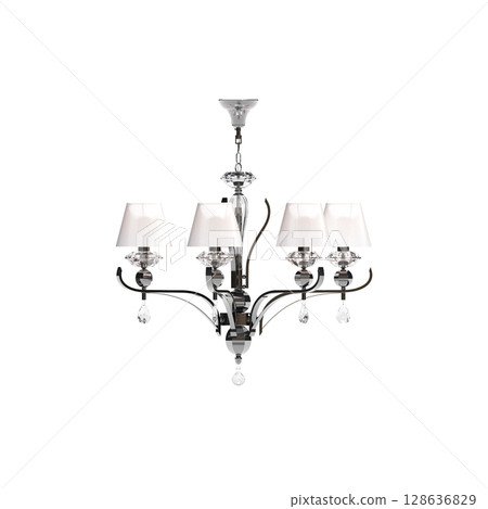 crystal chandelier for the interior isolated on transparent background, home lighting, 3D illustration, cg render 128636829