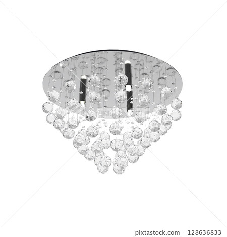 crystal chandelier for the interior isolated on transparent background, home lighting, 3D illustration, cg render 128636833