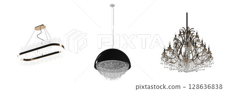 crystal chandelier for the interior isolated on transparent background, home lighting, 3D illustration, cg render 128636838