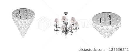 crystal chandelier for the interior isolated on transparent background, home lighting, 3D illustration, cg render 128636841