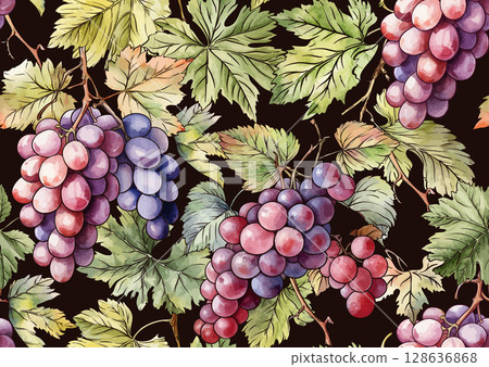 Seamless vector pattern with ripe grape 128636868