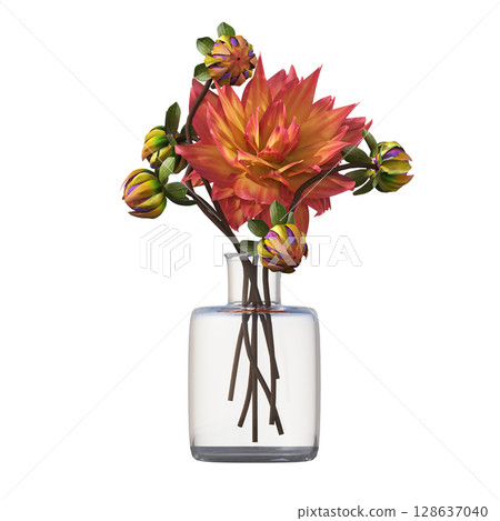 decorative flower in a pot isolate on a transparent background, 3D illustration, cg render decorative flower in a pot isolate on a transparent background, 3D illustration, cg render 128637040