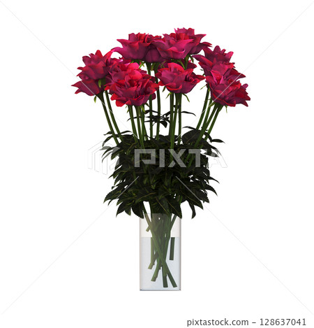 decorative flower in a pot isolate on a transparent background, 3D illustration, cg render decorative flower in a pot isolate on a transparent background, 3D illustration, cg render 128637041