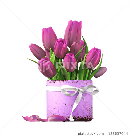decorative flower in a pot isolate on a transparent background, 3D illustration, cg render 128637044