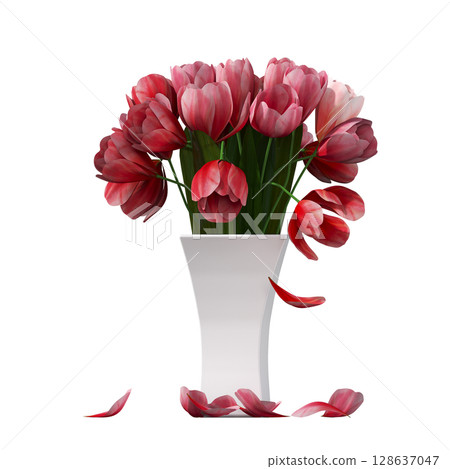 decorative flower in a pot isolate on a transparent background, 3D illustration, cg render 128637047