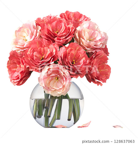 decorative flower in a pot isolate on a transparent background, 3D illustration, cg render decorative flower in a pot isolate on a transparent background, 3D illustration, cg render 128637063