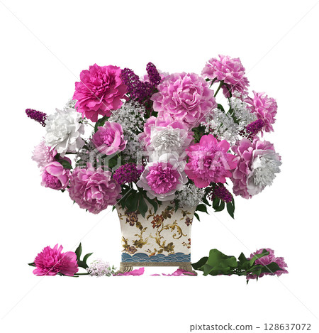 decorative flower in a pot isolate on a transparent background, 3D illustration, cg render 128637072