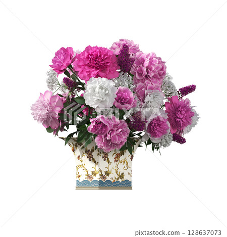 decorative flower in a pot isolate on a transparent background, 3D illustration, cg render 128637073