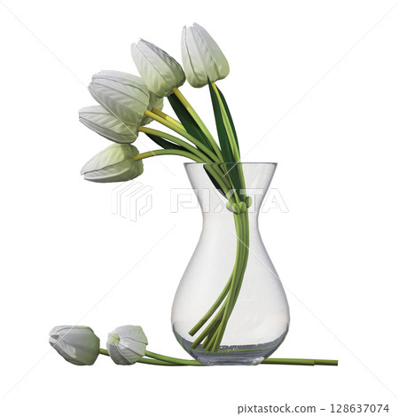 decorative flower in a pot isolate on a transparent background, 3D illustration, cg render decorative flower in a pot isolate on a transparent background, 3D illustration, cg render 128637074
