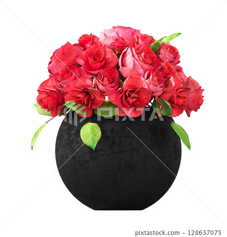 decorative flower in a pot isolate on a transparent background, 3D illustration, cg render decorative flower in a pot isolate on a transparent background, 3D illustration, cg render 128637075