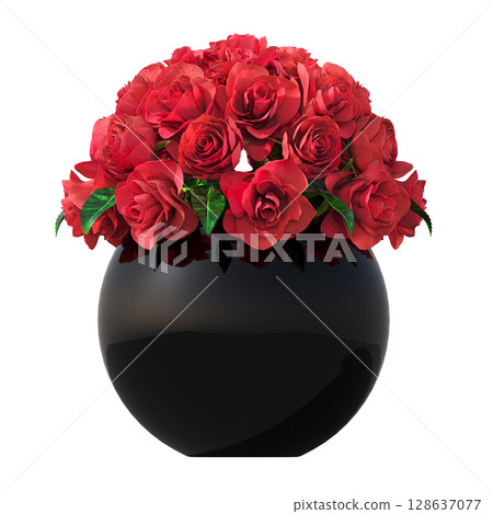 decorative flower in a pot isolate on a transparent background, 3D illustration, cg render 128637077